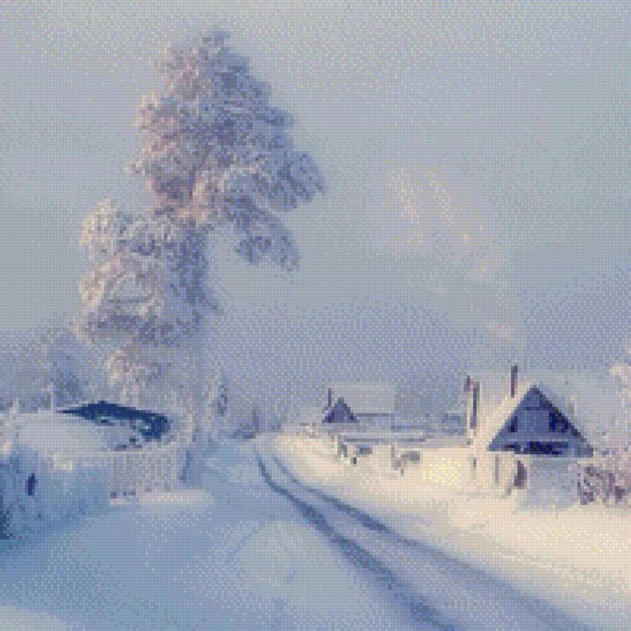 Зима в деревне - пейзаж, дома - предпросмотр