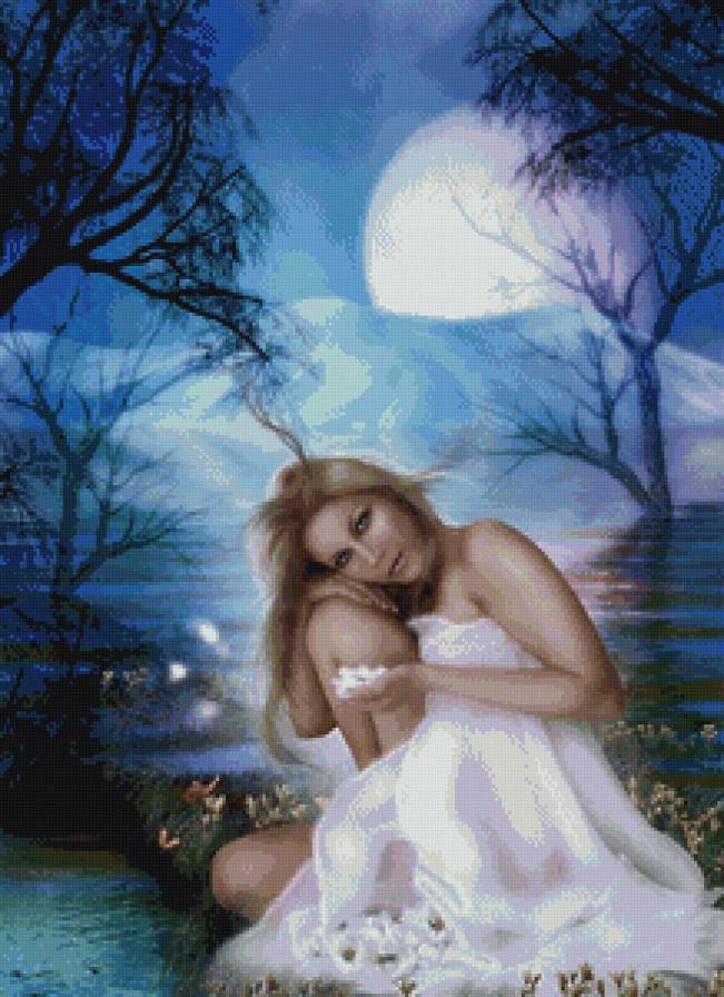 в лунном свете - луна, девушка - предпросмотр