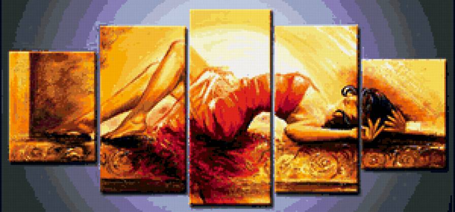 триптих "девушка" - картина, триптих, пано - предпросмотр