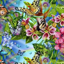 Схема вышивки «бабочки в цветах»
