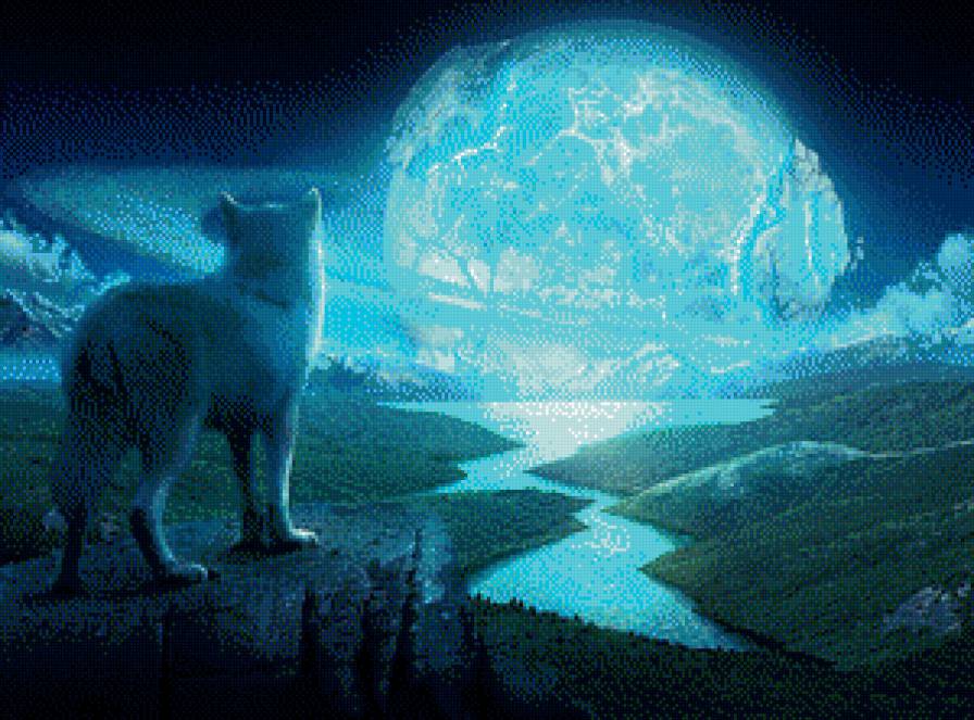 волк - волк, луна, ночь - предпросмотр