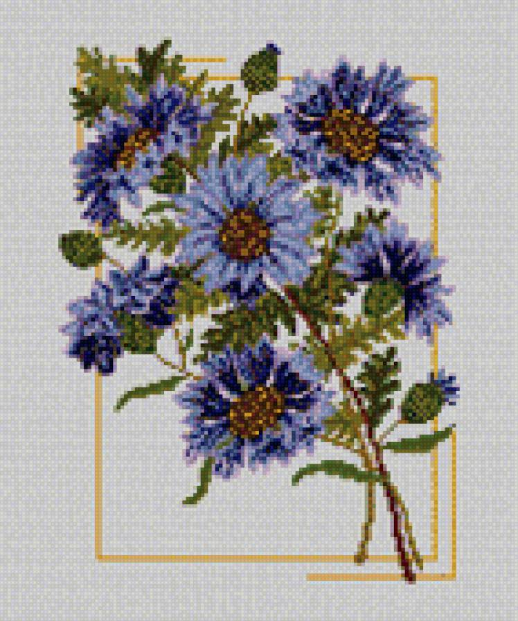 Васильки - цветы, фиолетовый, синий, букет, васильки, картина - предпросмотр
