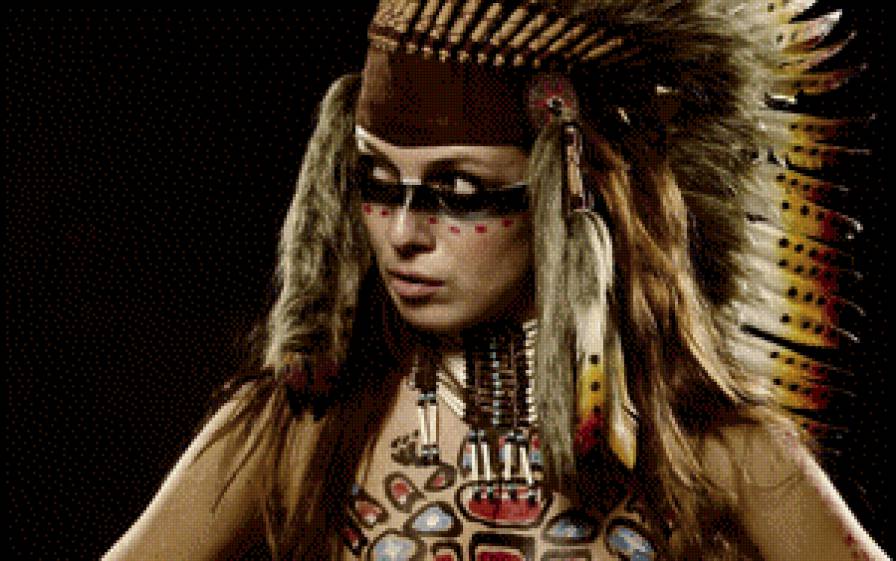 Девушка из племени - головной убор, девушка, племя, перья, раскрас, портрет, индейцы - предпросмотр
