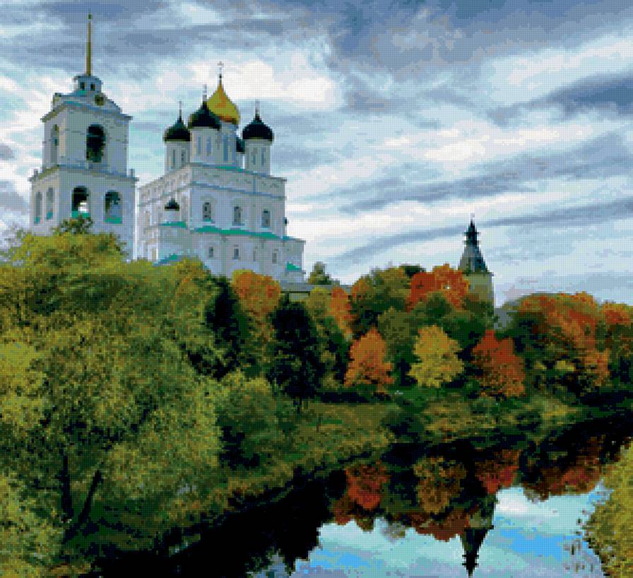 храм у реки - осень, храм, пейзаж, река - предпросмотр