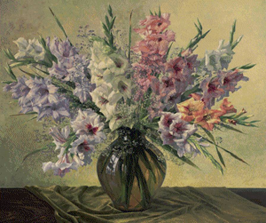 натюрморт с гладиолусами - гладиолусы, натюрморт - предпросмотр