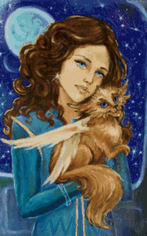 женский образ - животные, кошка, фентези, люди, кот, девушки, женщина, портрет - предпросмотр