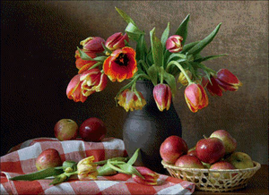 натюрморт с тюльпанами - тюльпаны, натюрморт - предпросмотр