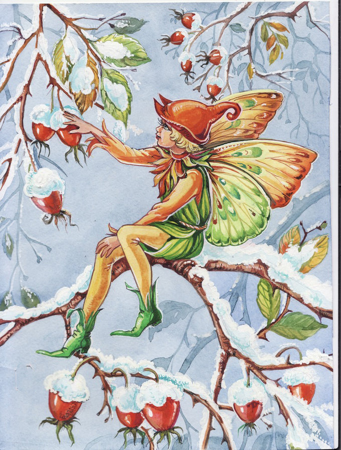 эльф - ягоды, клюква, эльф, мифология, миф, эльфы, зима, сказка - оригинал