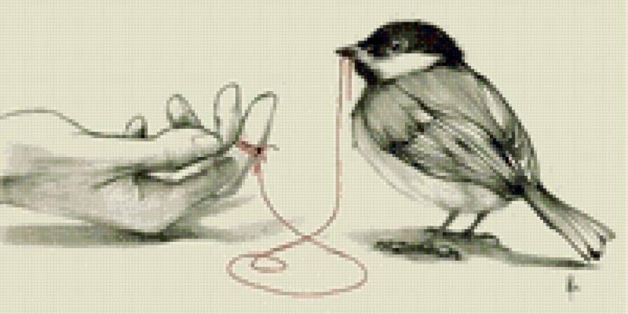 Тонкая, красная нить - девушка, руки, птица - предпросмотр