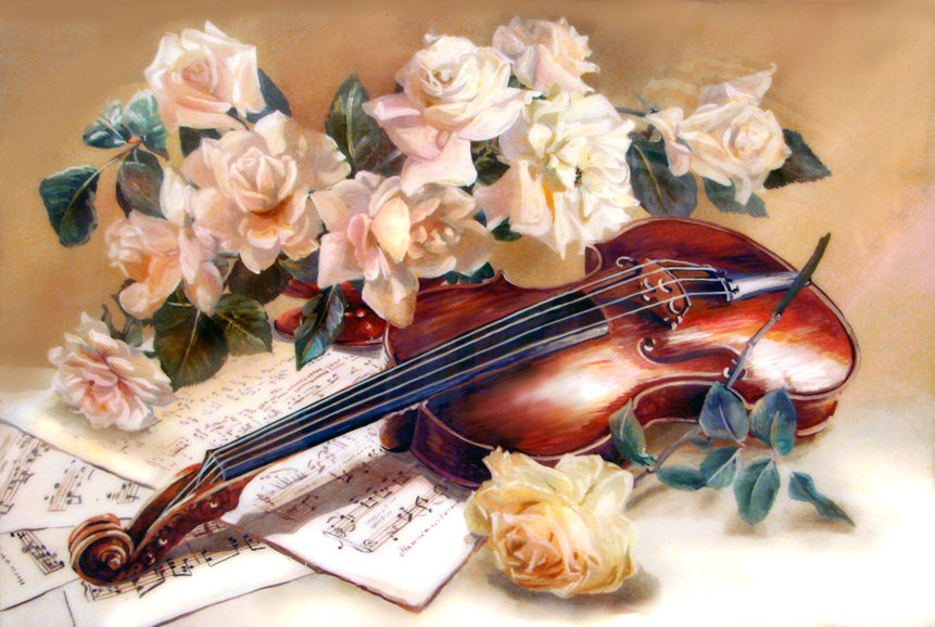 Романтика - скрипка, розы, букет - оригинал