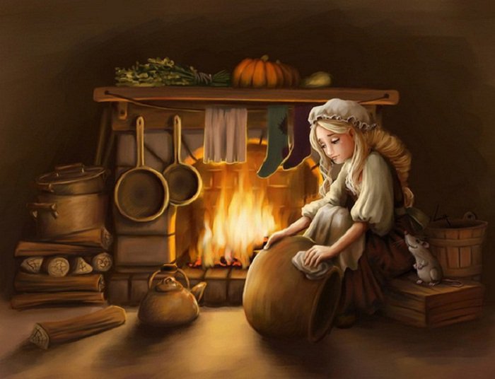 у камина - люди. девочка, золушка - оригинал