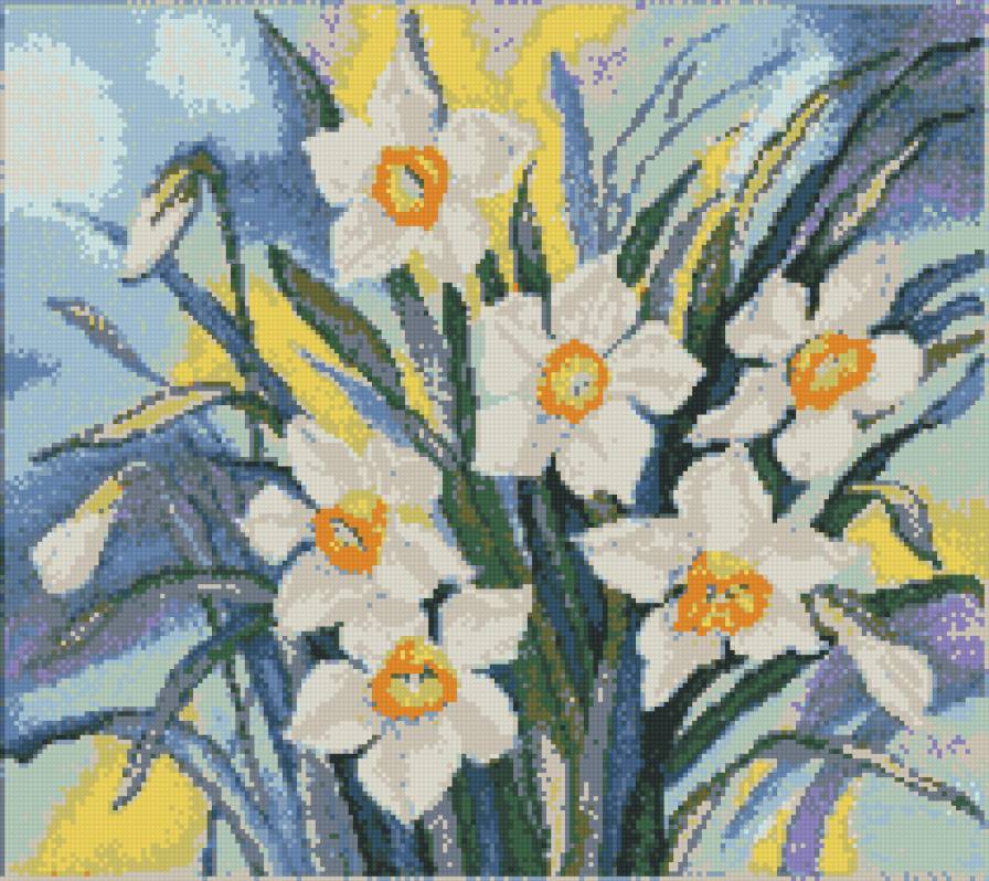 нарциссы - подушка, цветы - предпросмотр