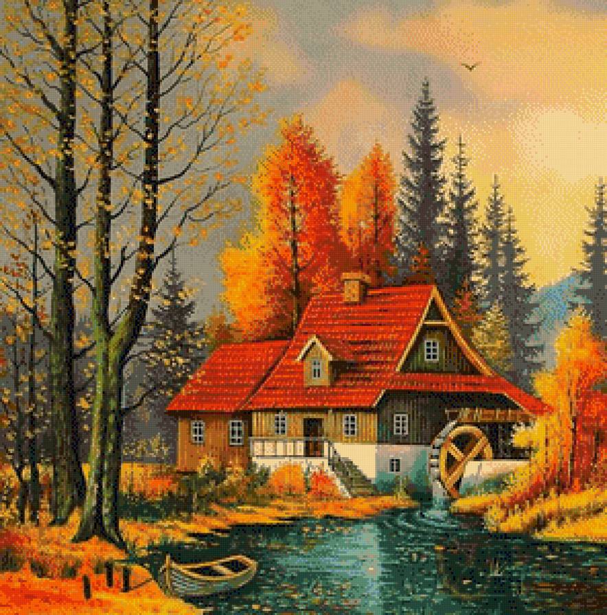 Лесная мельница. - лес, осень, мельница - предпросмотр