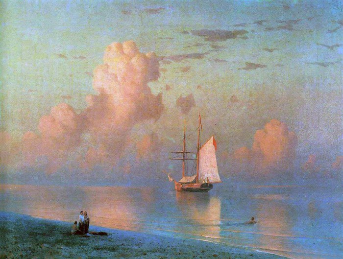 Айвазовский Закат на море - картины, корабль, море, айвазовский, облака - оригинал