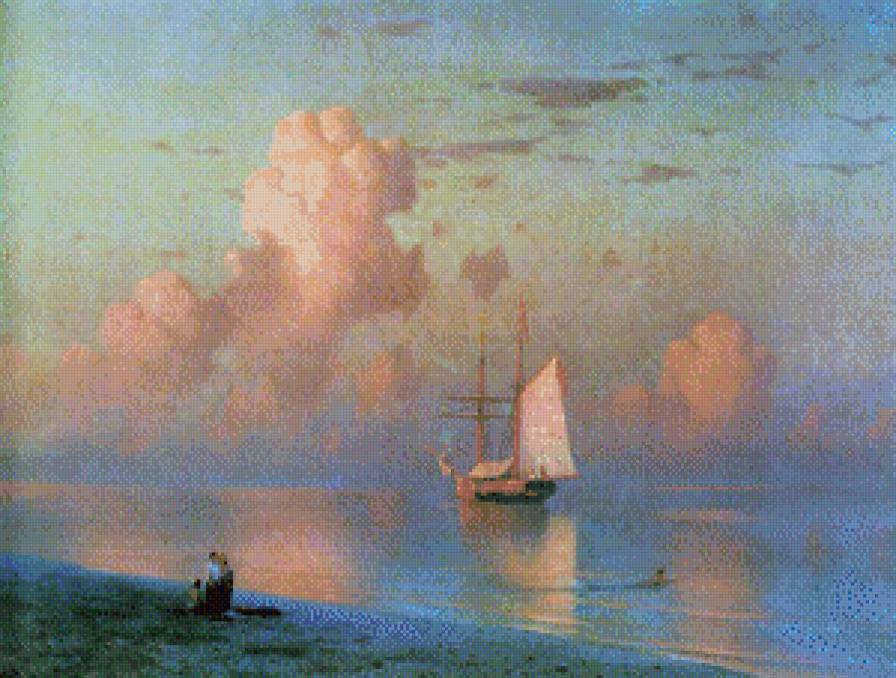 Айвазовский Закат на море - картины, море, айвазовский, корабль, облака - предпросмотр
