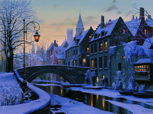 зимний вечер - зима, ночь, город, снег - оригинал
