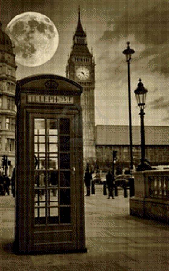 Лондон - луна, биг-бен, телефонная будка - предпросмотр