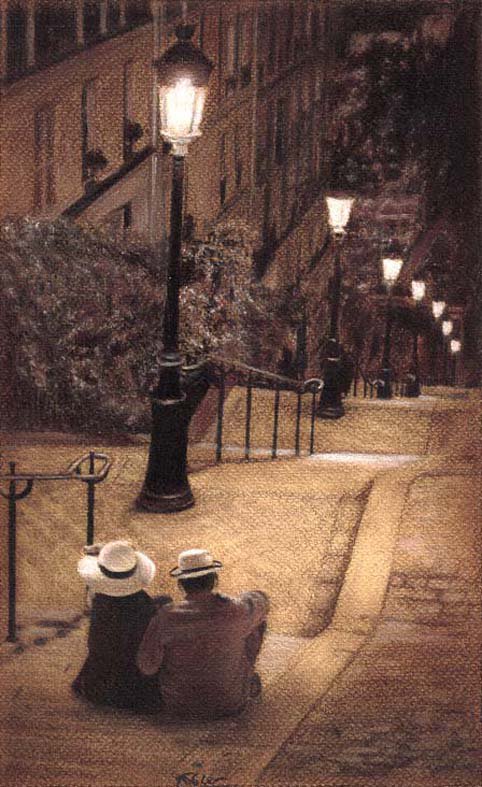 ночь - влюбленные, улица, фонари - оригинал