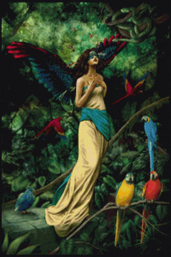 пернатый ангел - девушка, ангел, птицы - предпросмотр