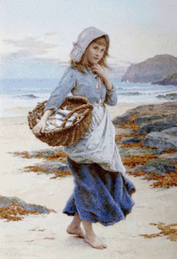 Рыбачка - девушка, море, рыба - предпросмотр