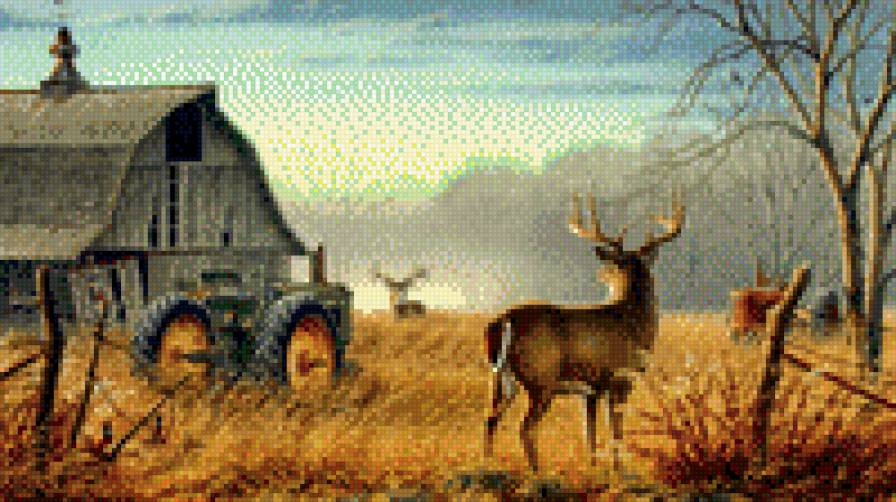 осень и олени - дом, олени, осень - предпросмотр