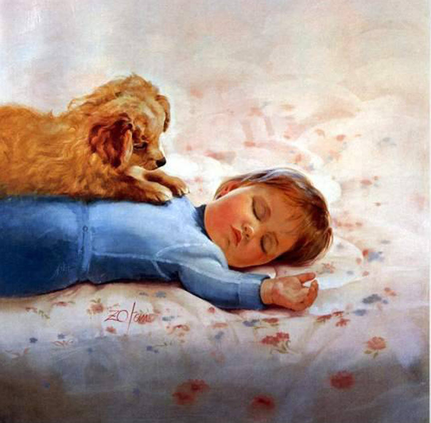 картины Дональда Золана - щенок, дети, сон - оригинал