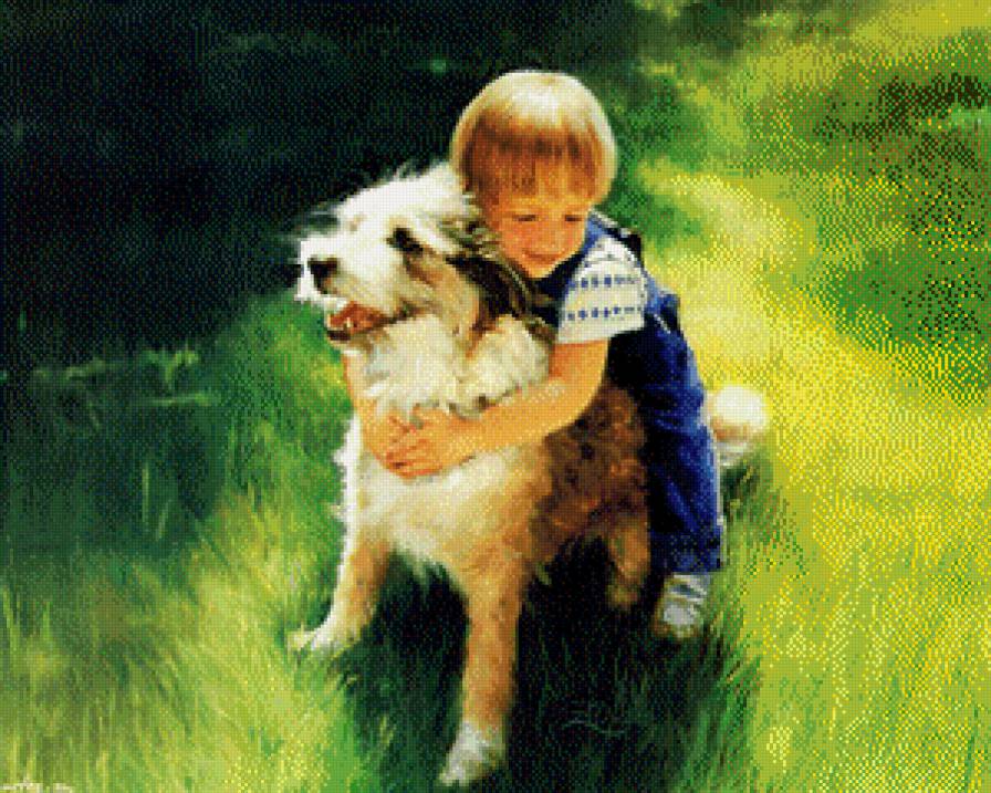 картины Дональда Золана - щенок, дружба, дети - предпросмотр