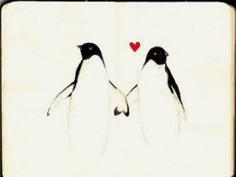Пингвинчики - животные, любовь, пингвин, сердце, пара, монохром - предпросмотр