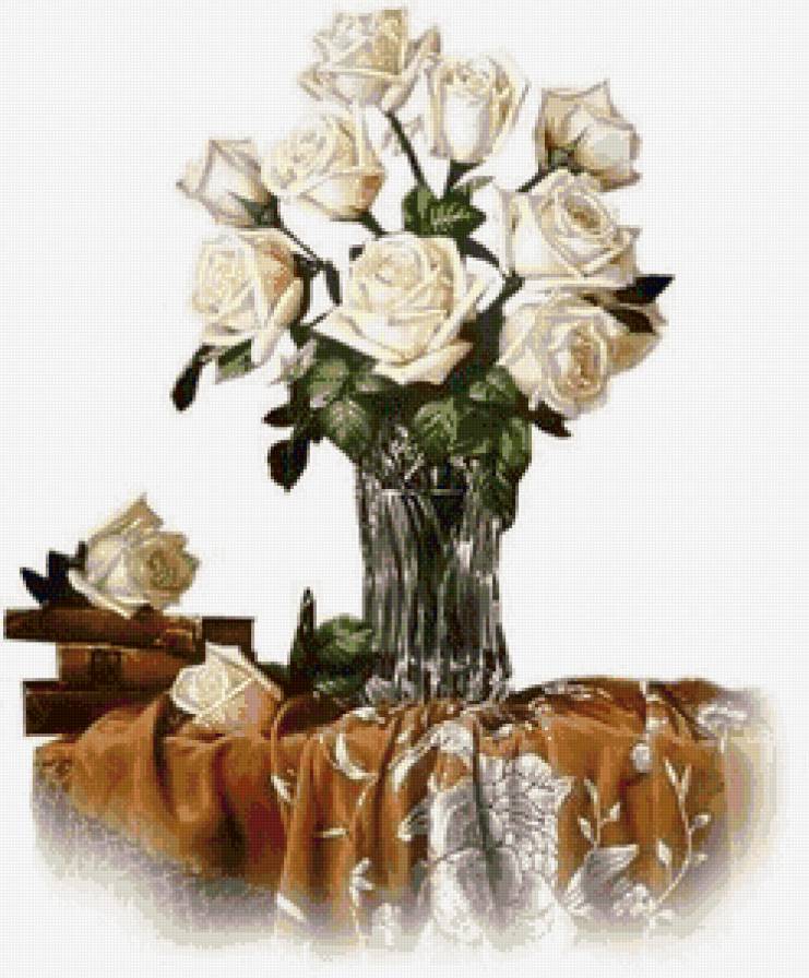 белые розы - пано, натюрморт, цветы, розы - предпросмотр