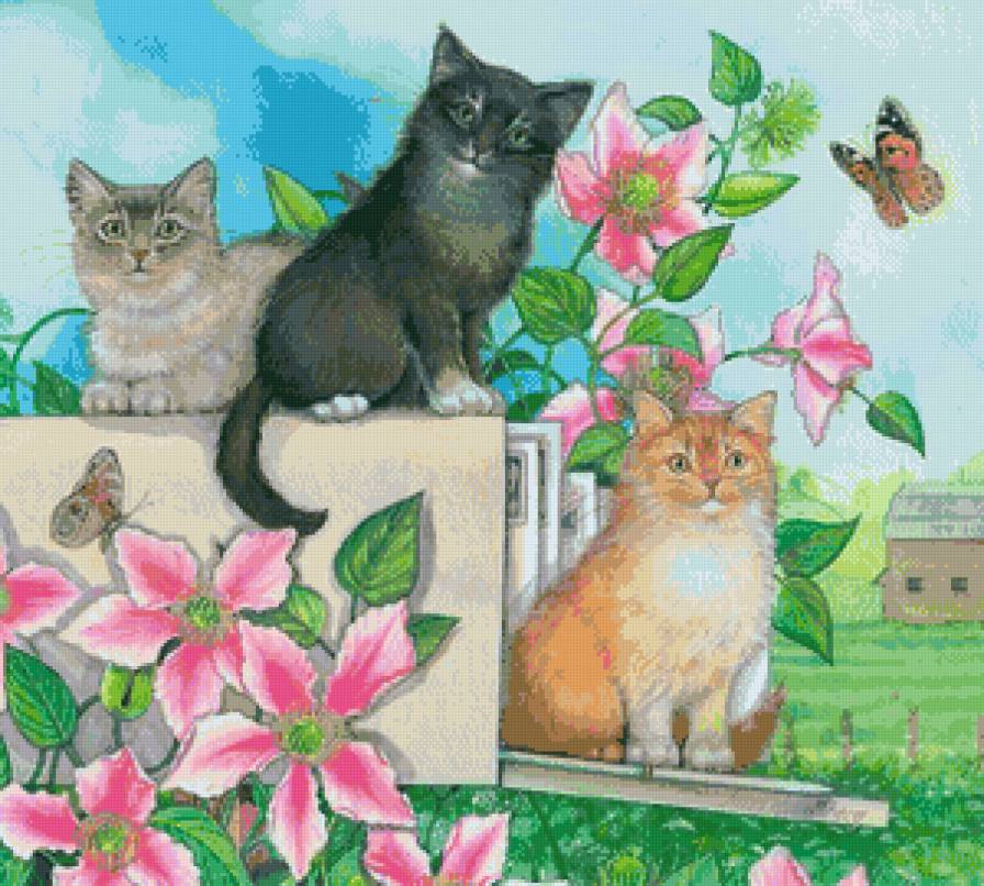 почтовые котики - коты, котики, цветы - предпросмотр