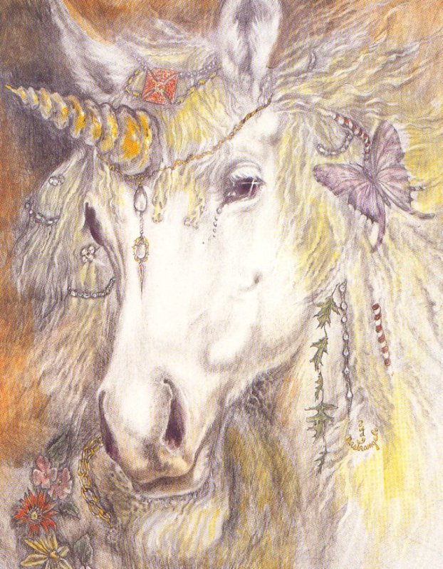 Единорог 2 - лошади, единорог, фреска - оригинал