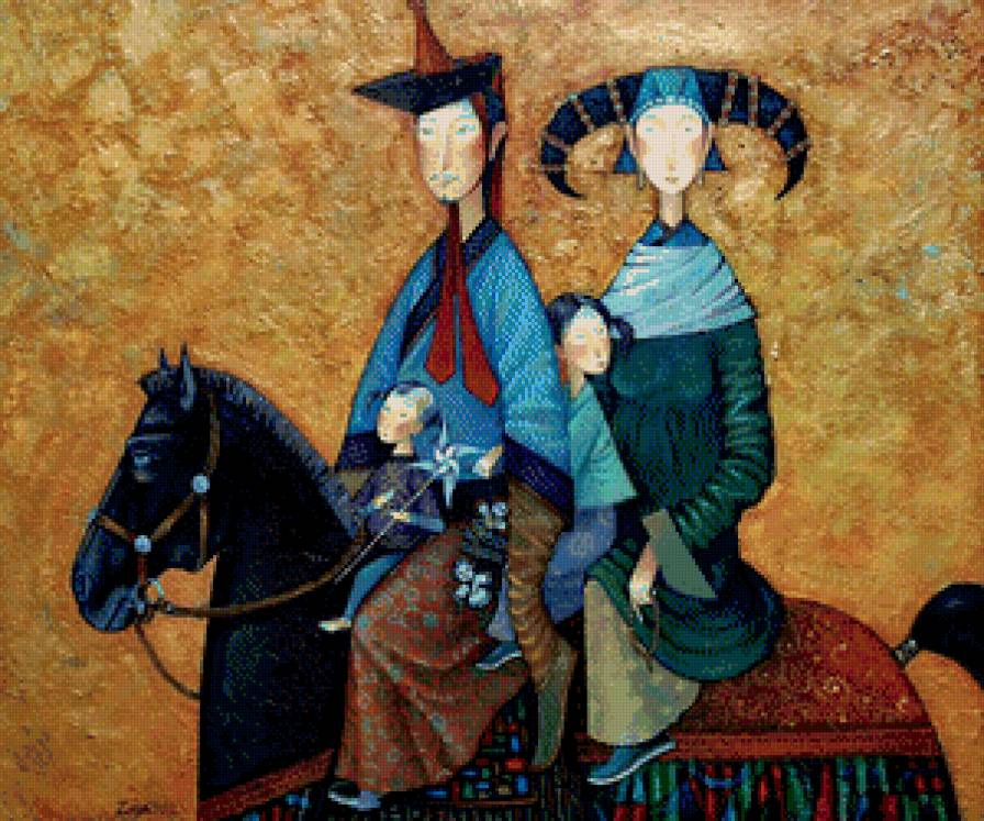 ГОБИ, семья - картины, лошадь, дети, китай, семья - предпросмотр