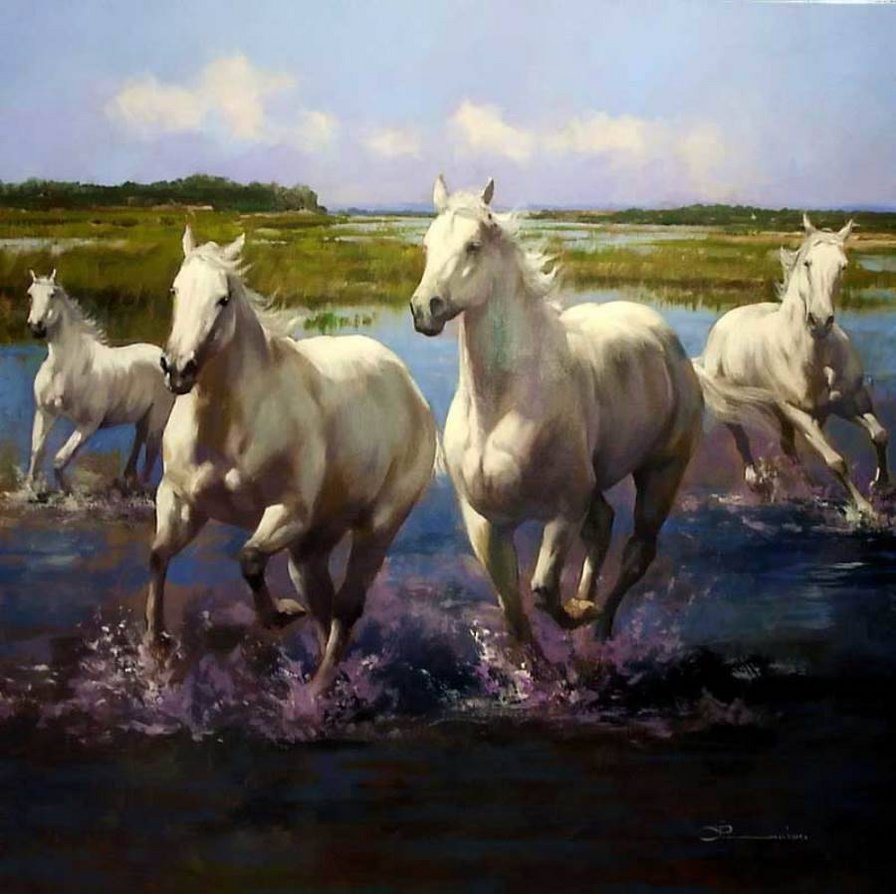 ЛОМБАРДО СПАРТАКО Лошади 5 - животные, лошади, картины, табун - оригинал