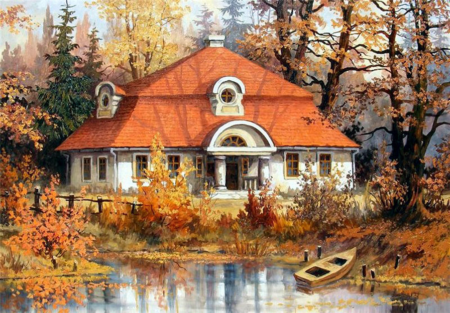 Загородный дом - осень, домик, пейзаж - оригинал