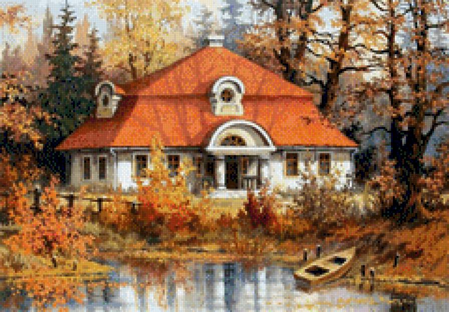 Загородный дом - домик, осень, пейзаж - предпросмотр