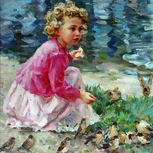 Схема вышивки «Девочка и птички»