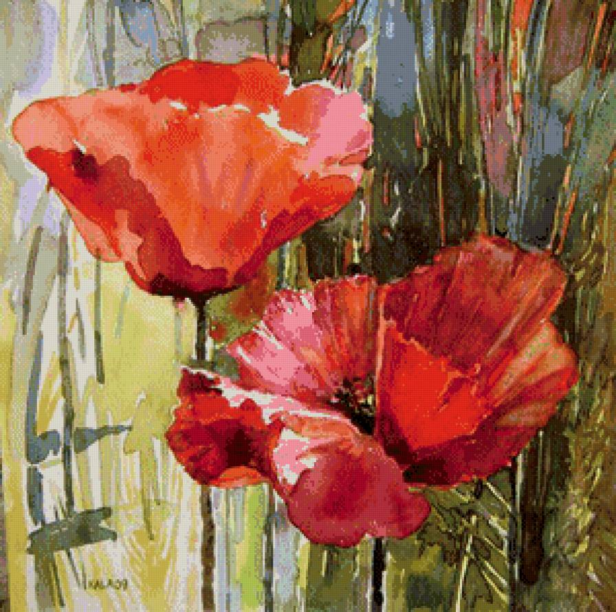 панно маки (+ подушка) - маки, акварель, цветы, панно, картина, подушка - предпросмотр