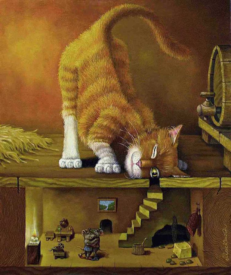 картины Александра Маскаева - кот, мыши - оригинал