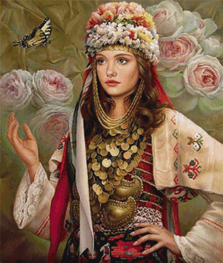 портрет в народном наряде - девушка, красавица - предпросмотр
