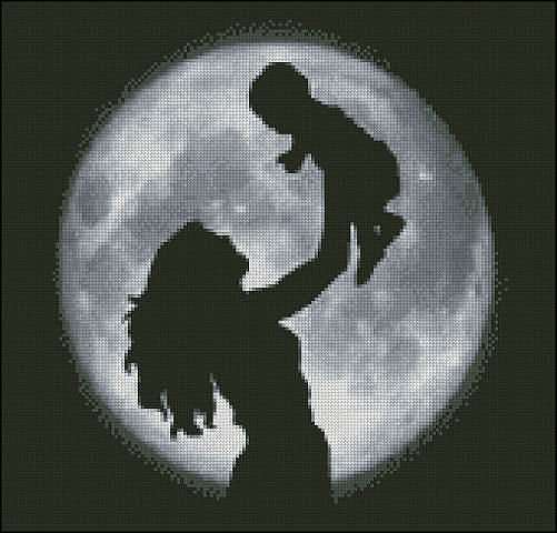 №725373 - малыш, луна, мама, ребенок, монохром - оригинал