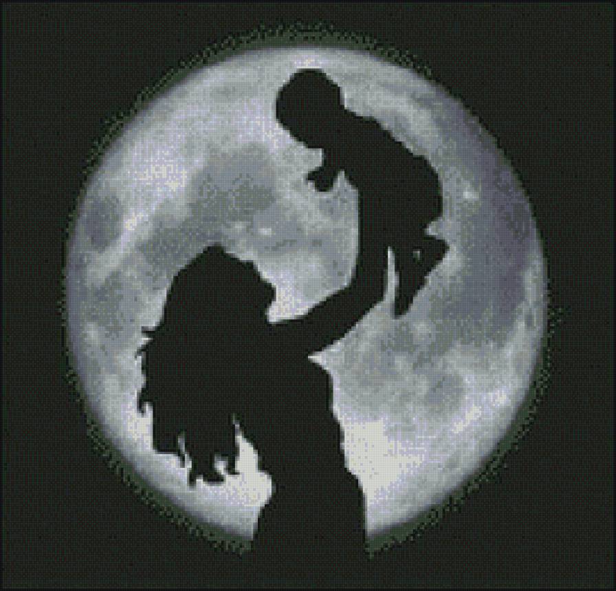 №725373 - ребенок, малыш, мама, луна, монохром - предпросмотр