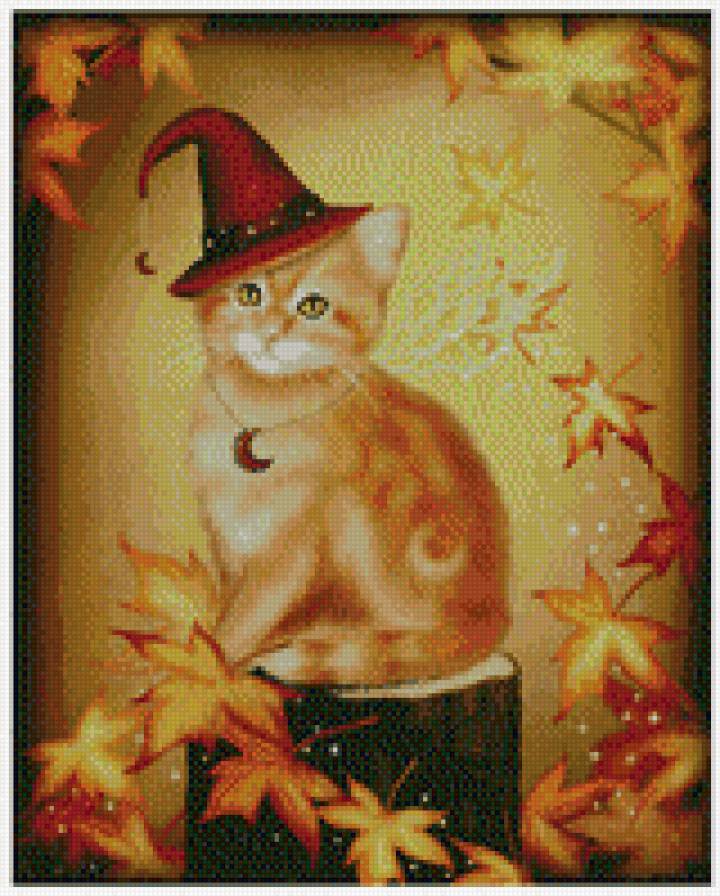 котик - кошка, хеллоуин, кошечки, осень, коты, кот, животные, волшебник - предпросмотр