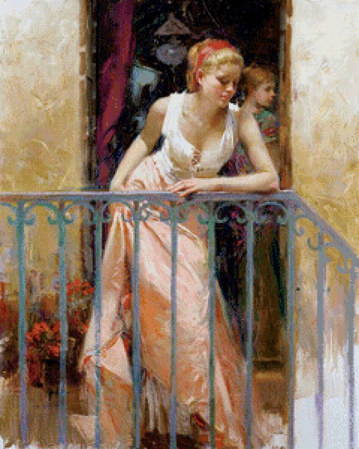 На балконе 2 - картины, испания, девушка - предпросмотр