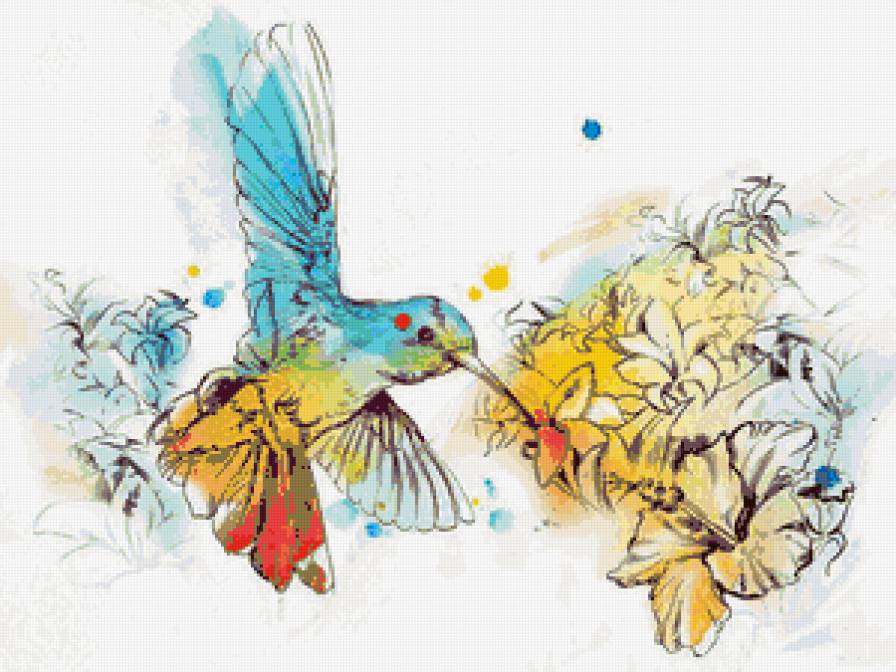 Колибри - колибри, птичка, тату, цвет - предпросмотр