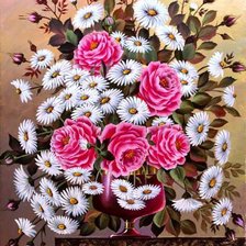 Схема вышивки «троянди і ромашки»