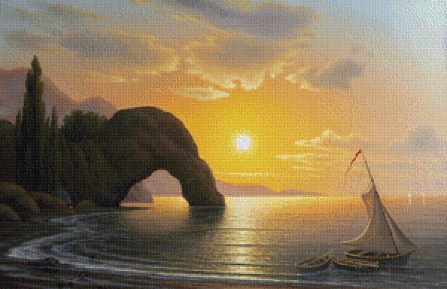 Морской закат - пейзаж, парусник, море - предпросмотр