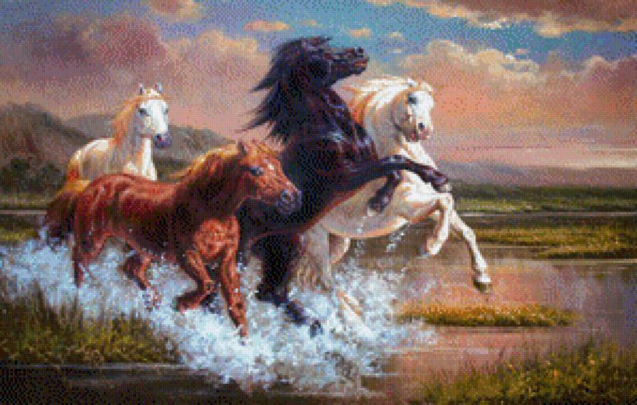 Удача,бегущие кони. - вода, лошади, горы, упорство и стремление. - предпросмотр