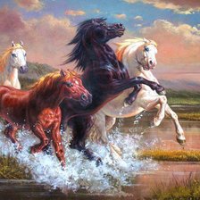 Оригинал схемы вышивки «Удача,бегущие кони.» (№726987)