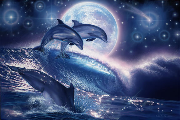 №727016 - море, луна, дельфины - оригинал