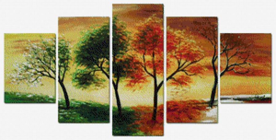 Полиптих "Времена года" - времена года, деревья - предпросмотр